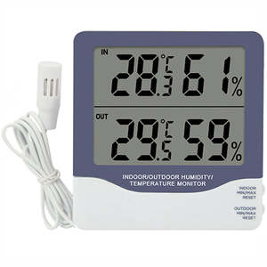 เครื่องวัดอุณหภูมิและความชื้นดิจิตอลในร่มและกลางแจ้ง พร้อมหัววัดแบบเสียบ จอ LCD แสดงผลอุณหภูมิและความชื้น พร้อมฟังก์ชันบันทึกค่าสูงสุด ต่ำสุด และหน่วยความจำ สำหรับใช้ในบ้านและห้องต่างๆ - Product Image 1