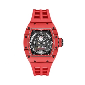 New Classic Red Carbon Fiber Case Mechanical Watch Synthetic Sapphire Crystal Glass Luminescent Hands Rubber Band - Product Image 2