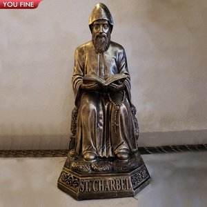 Classic Outdoor Bronze Religious Sculpture Sitting <strong>St</strong> Charbel Statues - Product Image 2