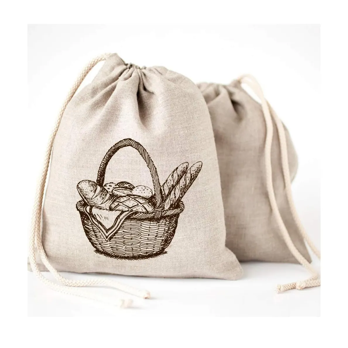 A fábrica direta pode reutilizar o linho natural caseiro Handmade pão alimento armazenamento seguro Drawstring sacos de pão algodão