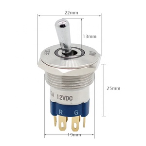 Interruttore a levetta a pulsante impermeabile 12 Volt LED triplo RGB illuminato 12 V (rosso verde blu) 19mm - Product Image 2