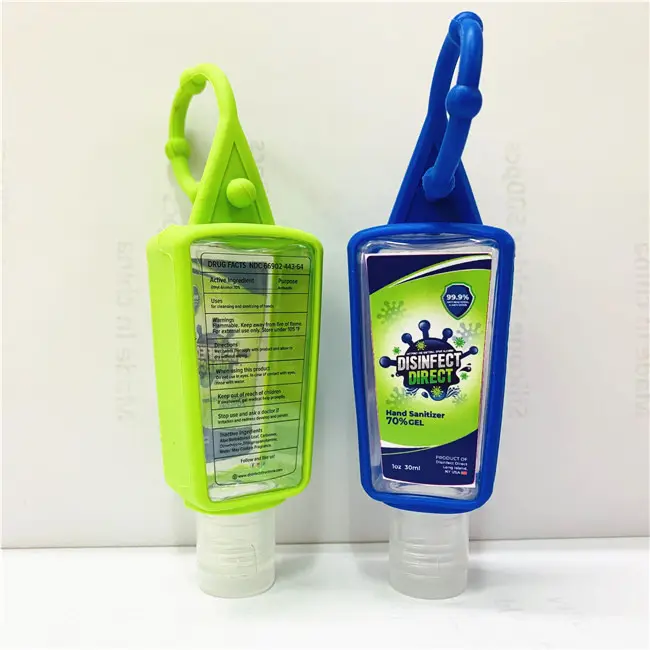 A mano in silicone disinfettante tasca del supporto di bottiglia con etichetta adesiva