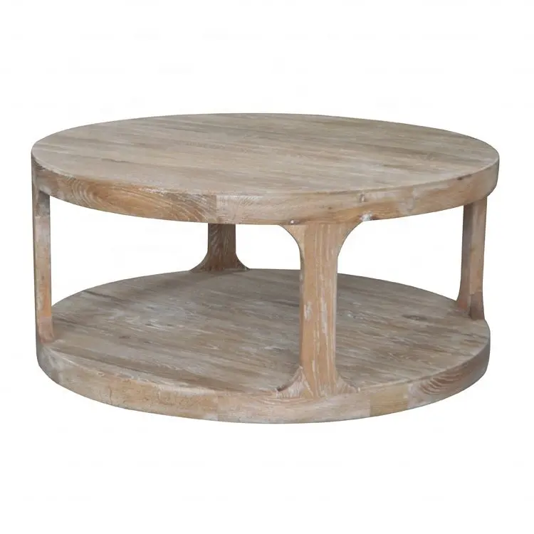 Meubles de salon de ferme scandinave Meubles Table basse ronde en bois de chêne HL387