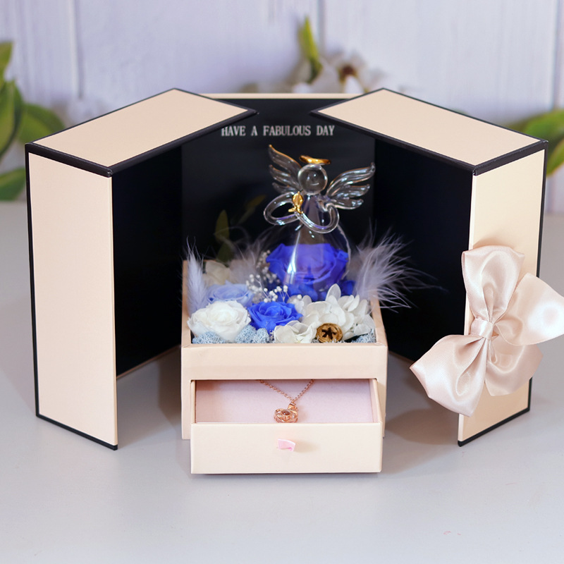 Caja sorpresa abierta doble Rosa pequeño ángel azul