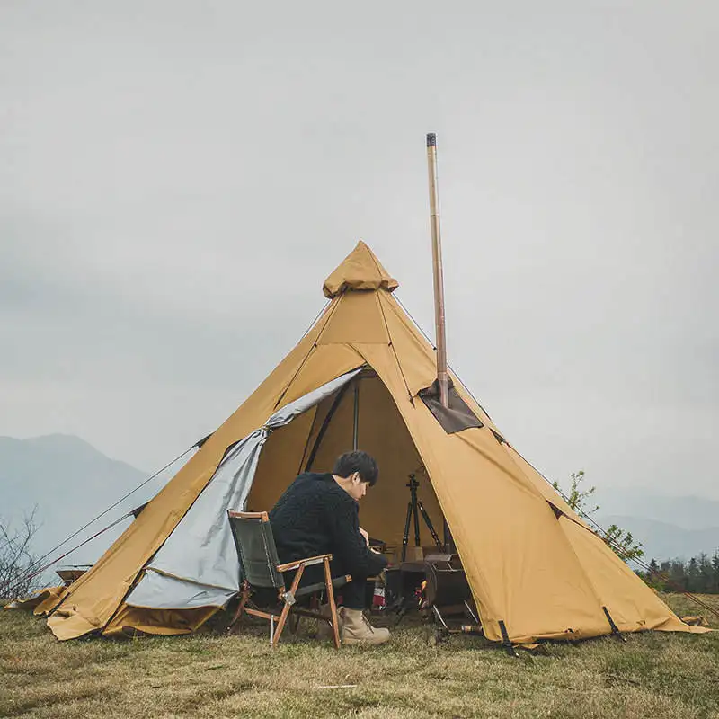 Tente de camping pyramide en toile de coton trois saisons pour 2 ~ 3 personnes