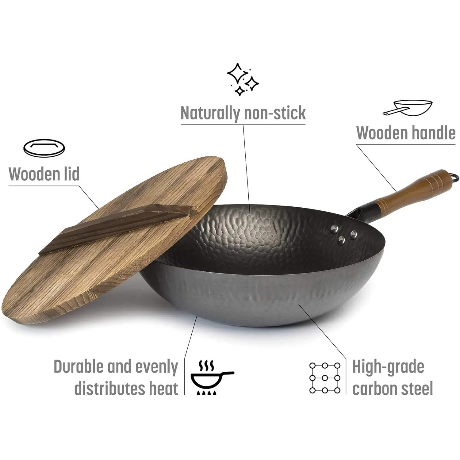 32CM Wok Pan High Temperature Resistance Chinese Cooking Cast Iron Wok