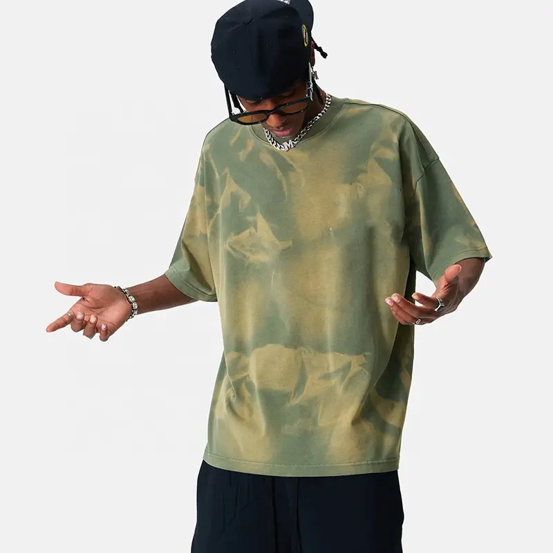 T-shirt tie dye 100% coton pour homme avec logo personnalisé, t-shirt ample oversize à manches courtes, t-shirt ras du cou
