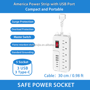 带过载保护和主开关的美国电源板。5个插座3个USB A和3个u USB C。短电缆设计电源插座 - Product Image 2