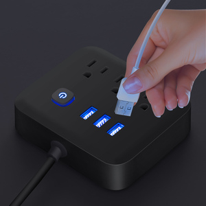 2024新批发电气3插座电源板，带3个Usb A端口110V智能充电输出扁平美国插头扩展插座