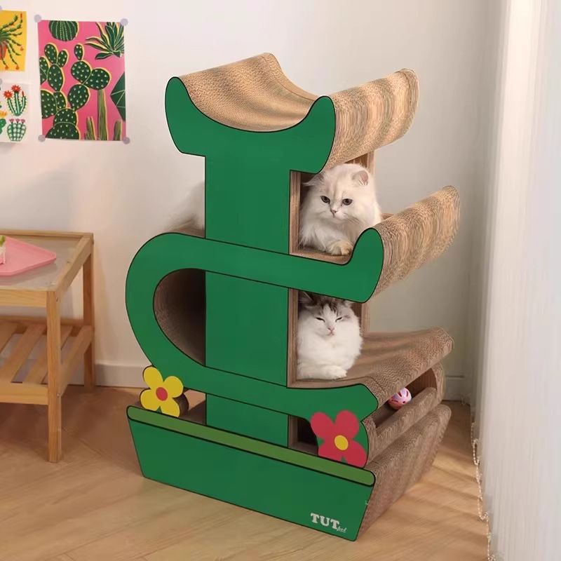 Rascador para gatos con forma de cactus verde oscuro.