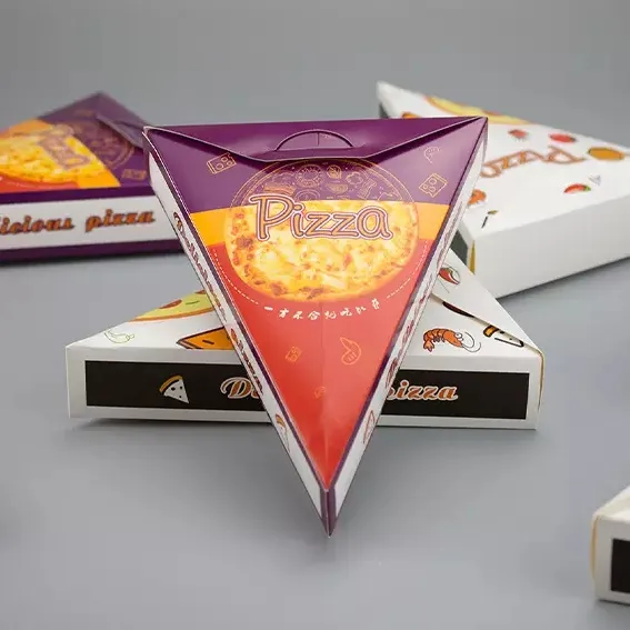 Slice Single Kraft Paper Meat Pie Embalaje de comida rápida Triángulo Caja de pizza personalizada con logotipo