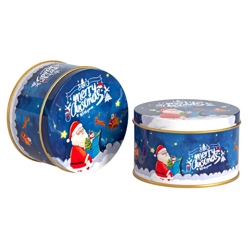 2023 desain baru permen natal hadiah kotak timah Santa Claus desain lilin bulat portabel Dekorasi Rumah hadiah penyimpanan gula timah