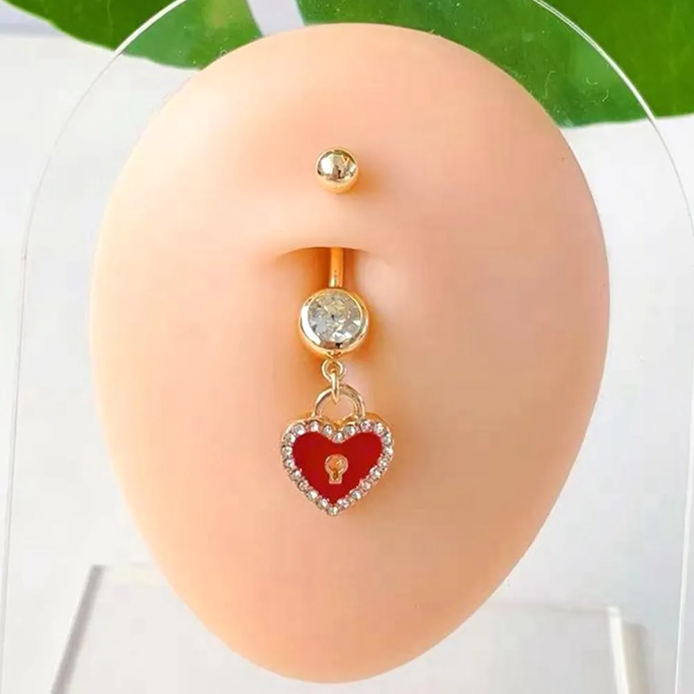 Red Heart Lock And Key Friendship Lover Pretty Stainless Surgical Steel Belly Ring Belly Bar Sexy Party Navel Piercing