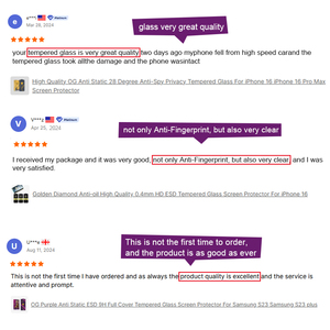 Vàng Kim Cương Chống Tĩnh ESD 0.4Mm Đầy Đủ Bìa ESD Tempered Glass Đối Với iPhone 16 16 Pro 16 17 Pro Max 15 Cộng Với Bảo Vệ Màn Hình - Product Image 5