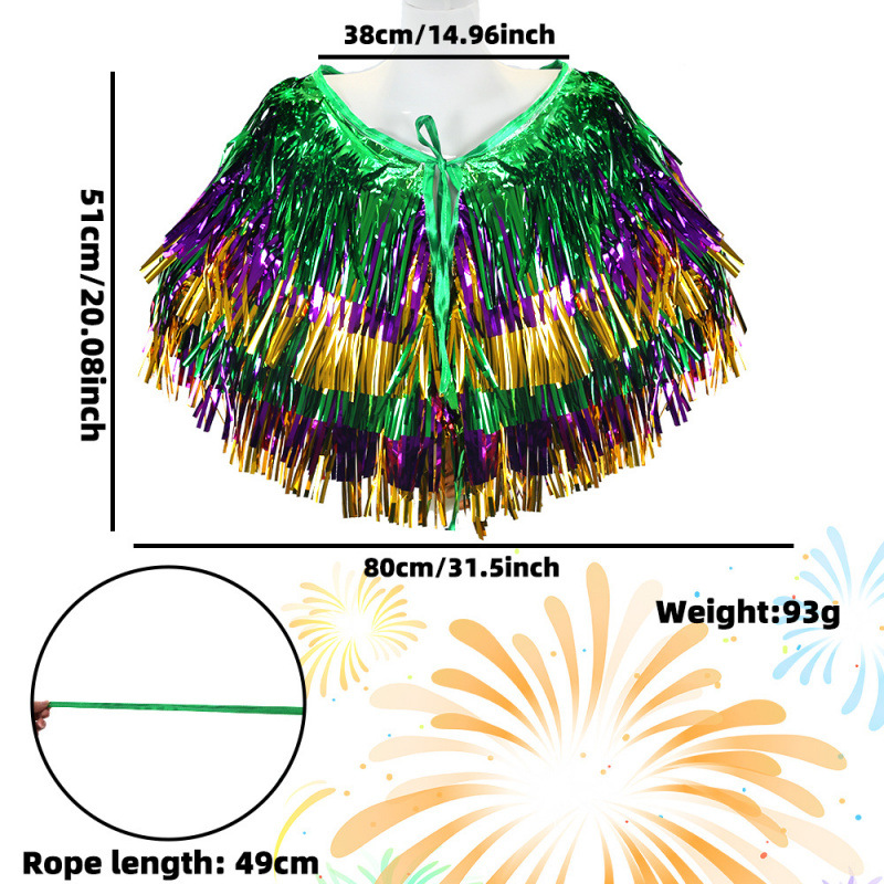 Large-size Gold Green Purple Tinsel Cape