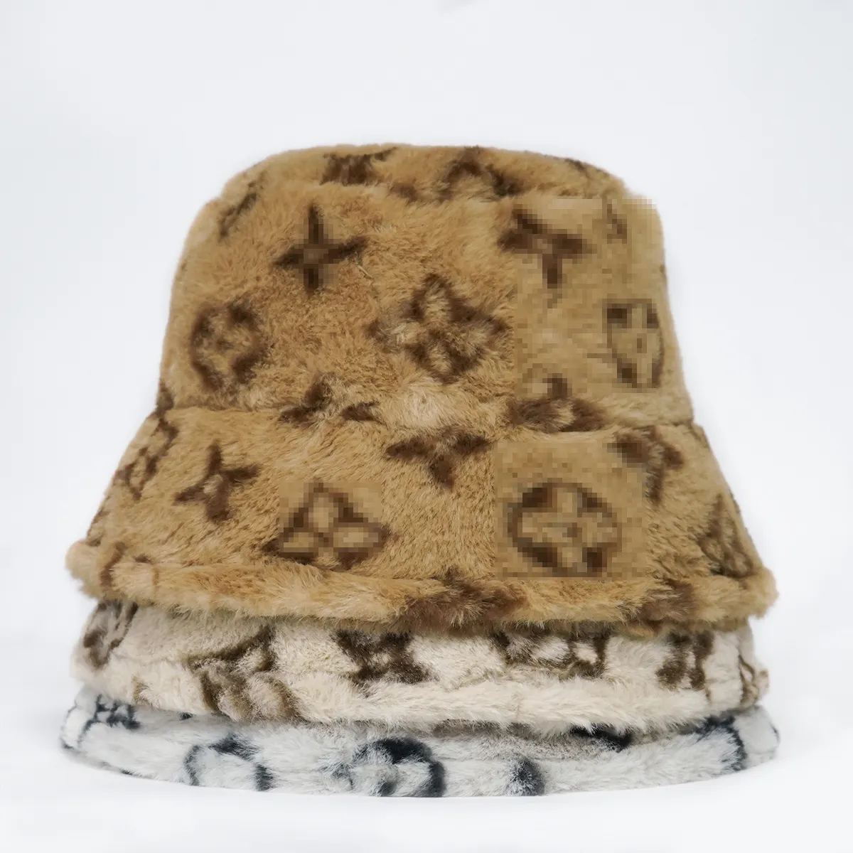 Hiver Imprimer Épais En Fausse Fourrure En Peluche Fuzzy Pêcheur Seau Chapeau