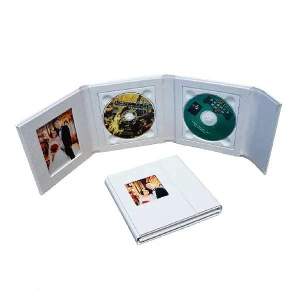 Profesyonel yüksek kalite düğün özel folyo damga logosu deri CD DVD sunum hediye durumda kutusu