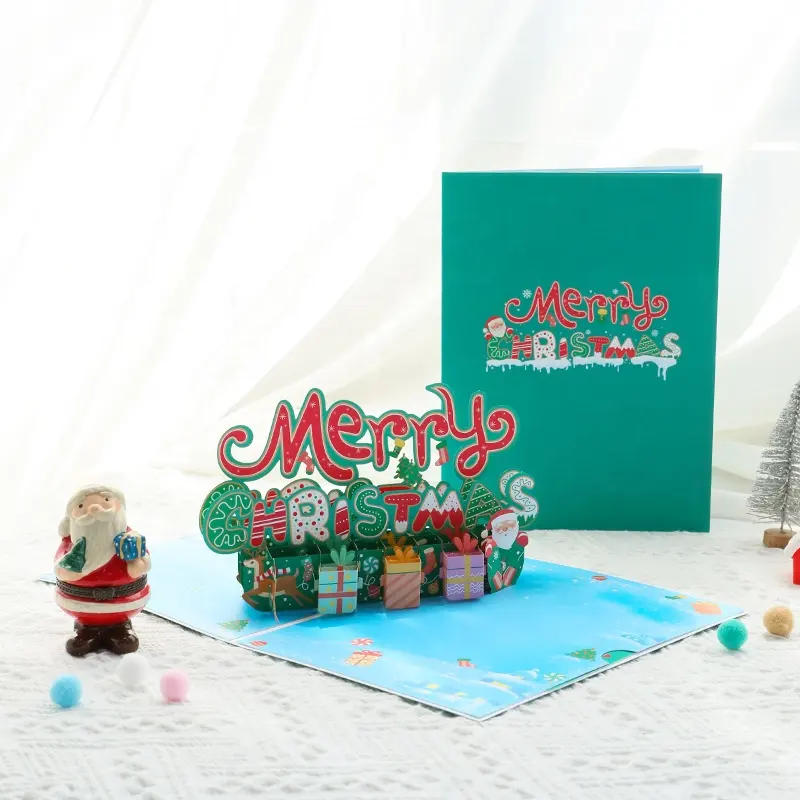 Tarjeta de felicitación emergente verde Feliz Navidad con sobre y mini Tarjeta de escritura regalos creativos