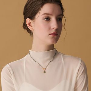 925スターリングシルバー14Kゴールドメッキジェムストーンヴィンテージホローブロンドクリスタルマラカイトペンダントネックレス、通常のチェーン付き