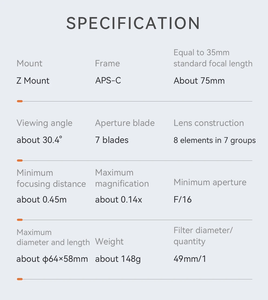 <strong>Wholesales</strong> Yongnuo YN50MM F1.8Z DA <strong>DSM</strong> Auto Focus Standard Prime APS-C Frame Lens for Nikon Z5 Z6 Z7 Z6II Z7II Z30 Z50 Z8 Z9 - Product Image 6