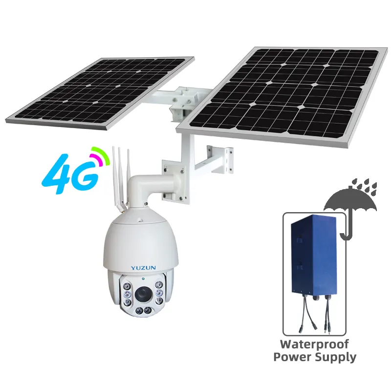 Áudio em dois sentidos 20X 30X Zoom 1080P 5MP 4G Câmera Solar 120W96AH Distância IR Painel Solar Slot para cartão Sim 4G Câmera Solar