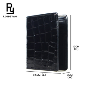 Cartera corta de piel de vaca en relieve de cocodrilo personalizada de alta calidad Cartera transparente de cuero genuino minimalista con ranura para identificación - Product Image 2