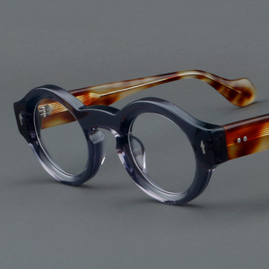 23106 yuvarlak kalınlaşmak asetat gözlük çerçevesi moda perçin optik gözlük erkekler Lady Vintage reçete gözlük