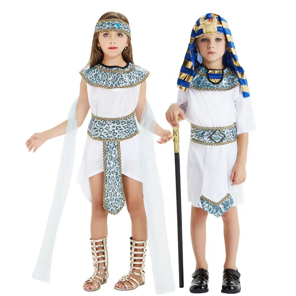 Disfraz de Cleopatra para niños, traje de Nilo, Faraón Egipcio, príncipe y Princesa, para carnaval y Halloween