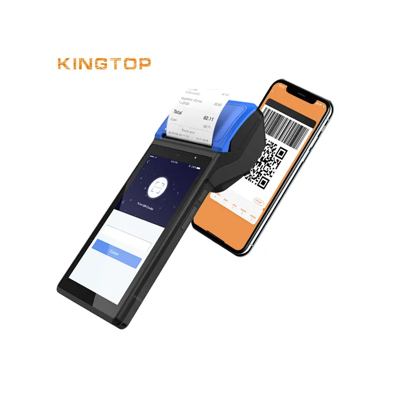 KINGTOP 휴대용 Pos 터미널 안드로이드 58mm 열 수신 프린터 1D/2D 바코드 리더 지원 4G 휴대용 Pos 터미널