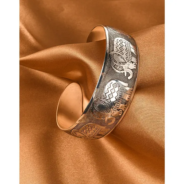 Vintage Carve Patterns Elephant Tibetan Tibet Silver Totem Bangle Wide Cuff Forever Bracelet