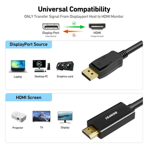 奔飞5包显示端口至HDMI 6英尺电缆单向DP 1.2计算机至HDMI 1.4屏幕公对公适配器 - Product Image 3