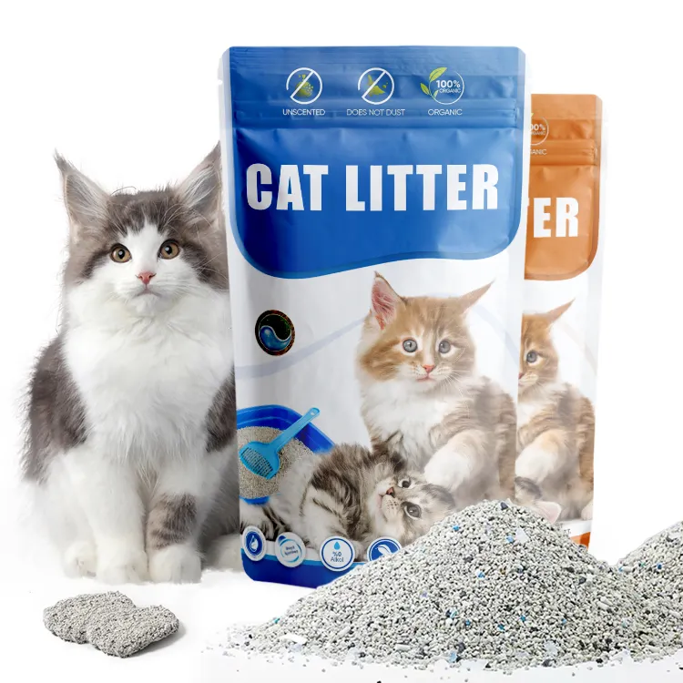 Muawu consegna rapida rapida aggraffatura minerale grezza materiale di sabbia per gatti grandi particelle piccola polvere lettiera per gatti schiacciata a forma strana