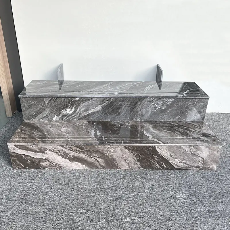 Azulejos de porcelana de cerámica para escalera, azulejos de mármol esmaltado para escalera, color gris oscuro, 1200x300x170mm