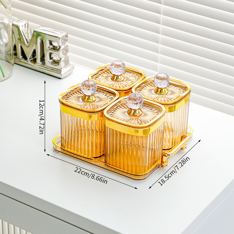 Amber square jar with 4 compartments - large diamond handle