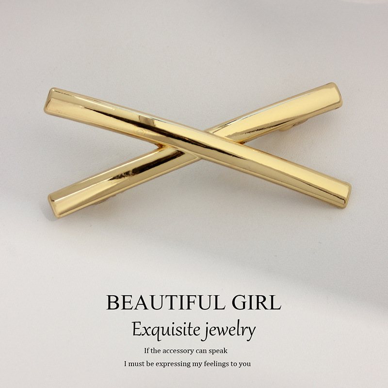 Gold tone alloy glossy spring clip x shape