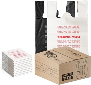 YC sıcak satış özel HDPE plastik poşetler Take-out yeniden Logo baskı alışveriş çantaları yan köşebent teşekkür ederim T-shirt çanta - Product Image 6