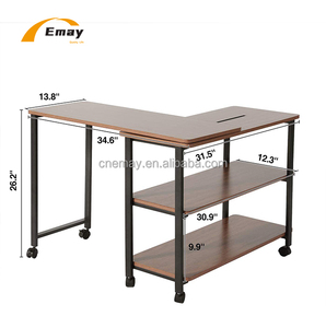 360 Girando Livre L Forma Mesa Do Computador Sala Sofá Mesa De Café De Canto Com Estantes Metal Frame