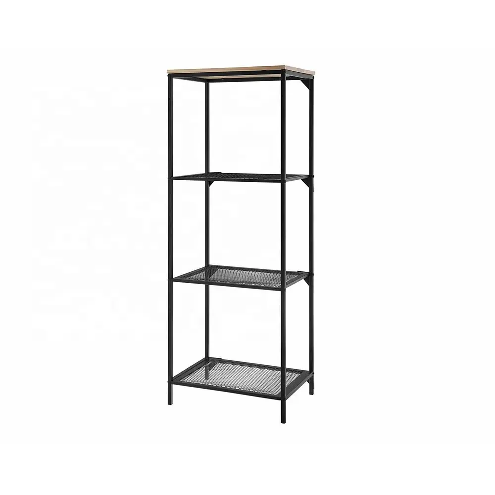 4 Tiers Metal and Wooded Organizer Shelving Unit Free Standing Open Storage Bookcase