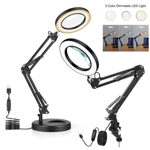 ヘビーデューティーベース2 in 1 LEDデスクランプ3色のライト、10レベルのライトUSB拡大鏡5Xガラス拡大鏡レンズで調整 - Product Image 6
