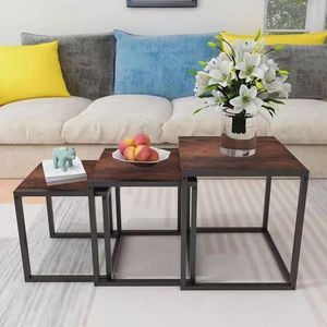 Juego de anidación de mesa de centro de 3 mesas de té apilables para sala de estar, mesa auxiliar de dormitorio con marco de hierro - Product Image 3