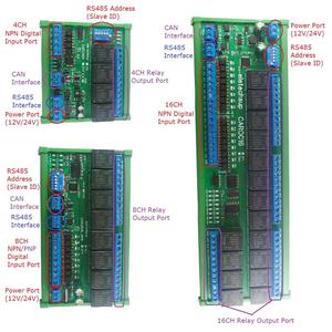 DC 12V/24V 4-16CH Módulo de relé de bus de campo CAN, RS485 Modbus RTU PLC IO, placa de expansión, entrada Digital NPN/PNP, controlador CAN - Product Image 2