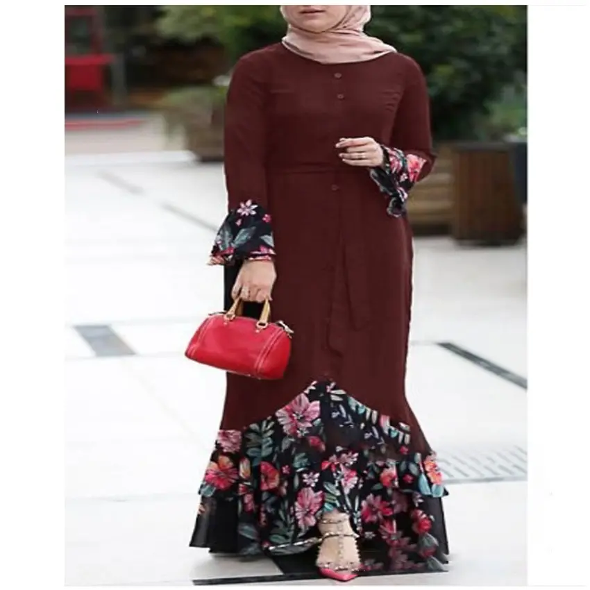 חדש Abayah שמלה פרחוני מוסלמי אסלאמי בגדי נשים jilbab moden רקמת baju kurung kebaya אינדונזיה