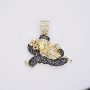 ラッパーヒップホップジュエリーS925シルバーアイスアウトリアルゴールドメッキブラックモアッサナイトモノポリランニングピエロマネーバッグペンダント男性用 - Product Image 5