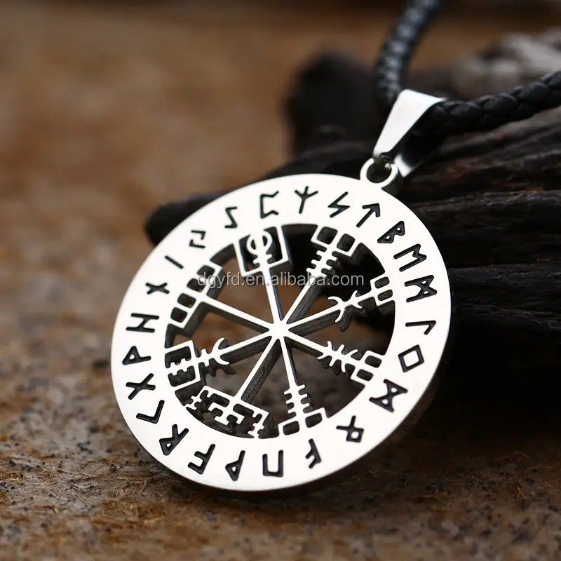 Collar con colgante de acero inoxidable para hombres, joyería inspirada con símbolo nórdico, Vikingo runa Vegvisir Compass
