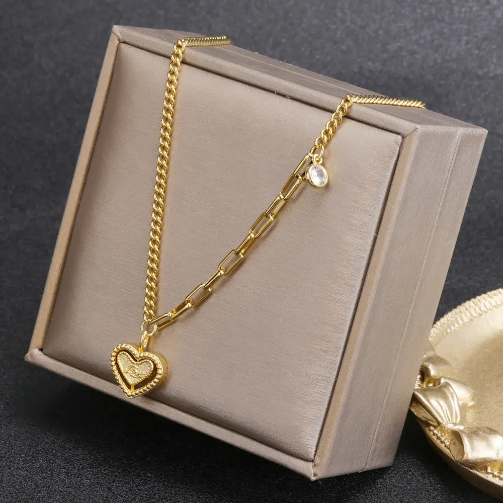 Kalung liontin cinta berlapis emas 24K baru 2023 perhiasan kalung Cinta rantai sambungan baja tahan karat wanita grosir