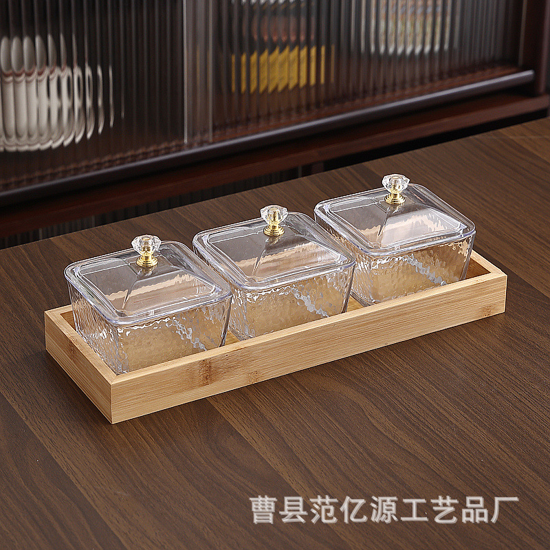 3-compartment bamboo hammered pattern lid