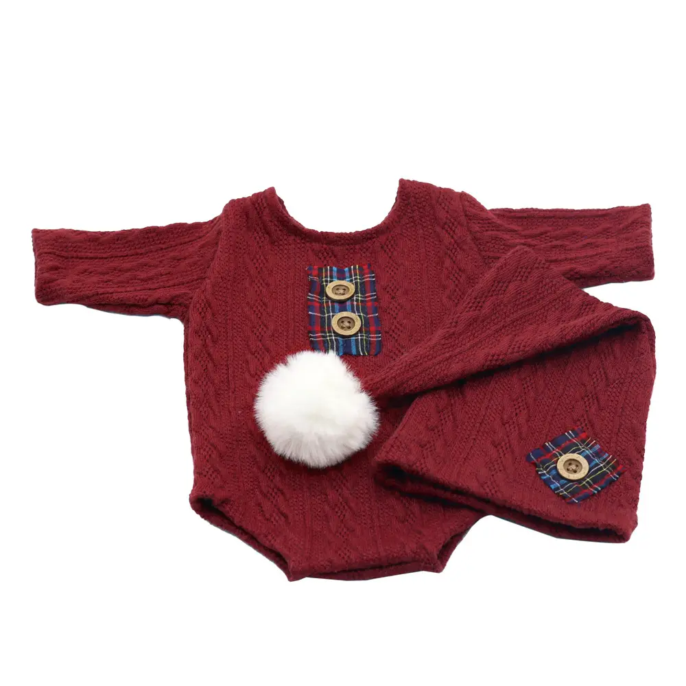 Baby Crochet Knit Photography Prop outfit 2 pezzi neonato Photo Shooting pagliaccetto cappelli Costume accessori per neonati