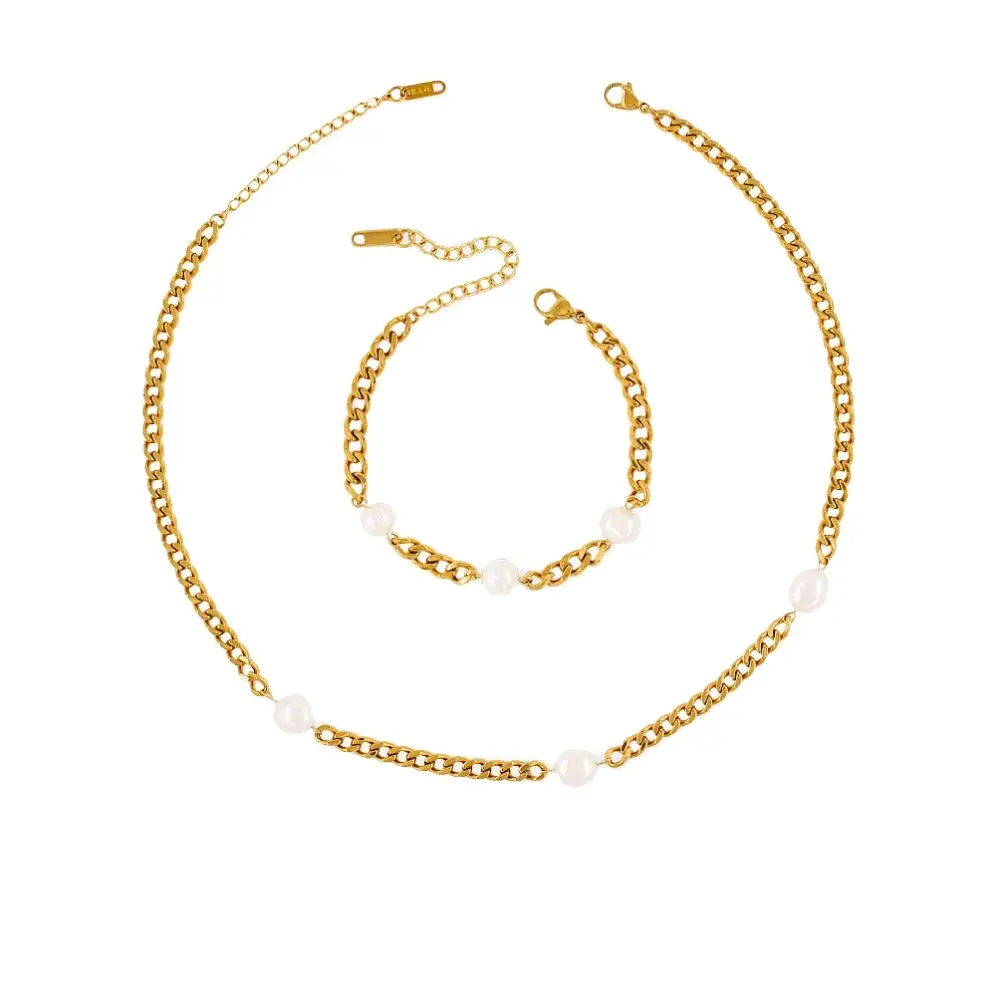 FANJIN, collar de cadena de eslabones de perlas naturales de agua dulce de lujo, Gargantilla cubana hecha a mano con personalidad de Color dorado, joyería de cuentas
