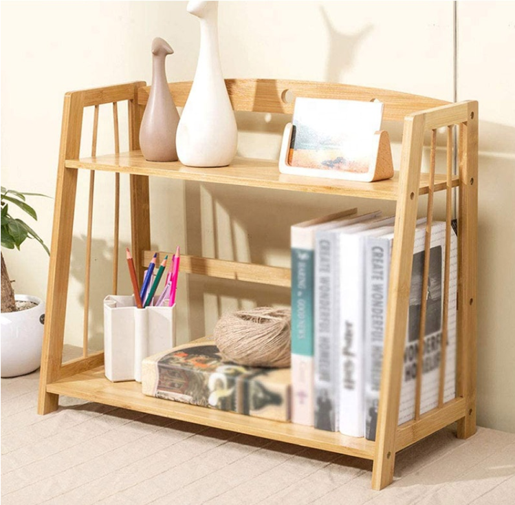 Bamboo Bookshelf Office Magazine Rack Desk Organizer Storage Holders Desktop Bookcase Succulents Pot Stand