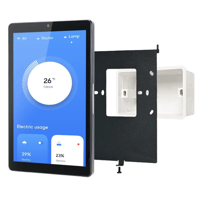 Tuya tablet Android POE layar sentuh, smart home assistant 8 "kapasitif pemasangan di dinding dengan lampu LED